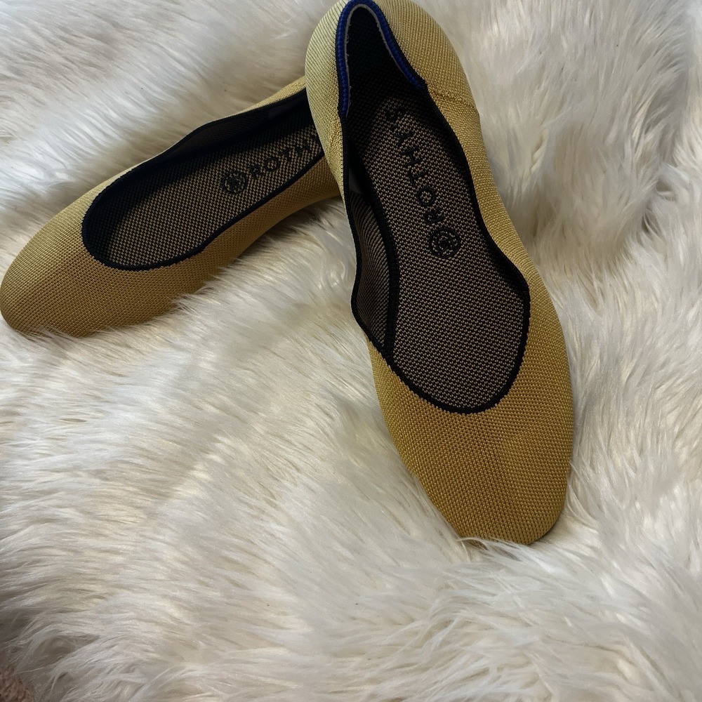 Rothy's Chai Round Toe Knit Woven Marigold Yellow Flats Shoes Blue Trim Sz 10.5